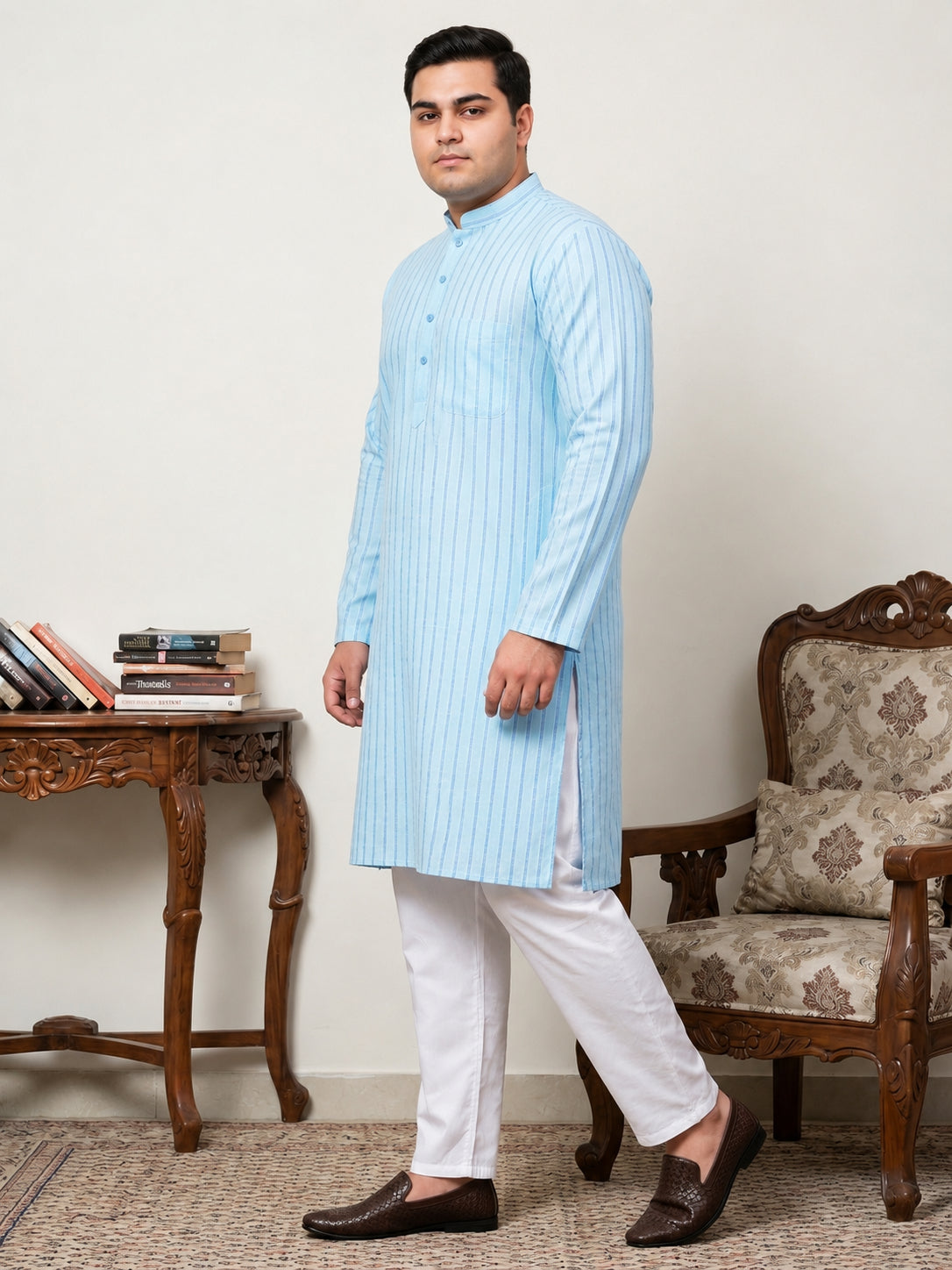 Men's Cotton Striped Kurta Pyjama Set