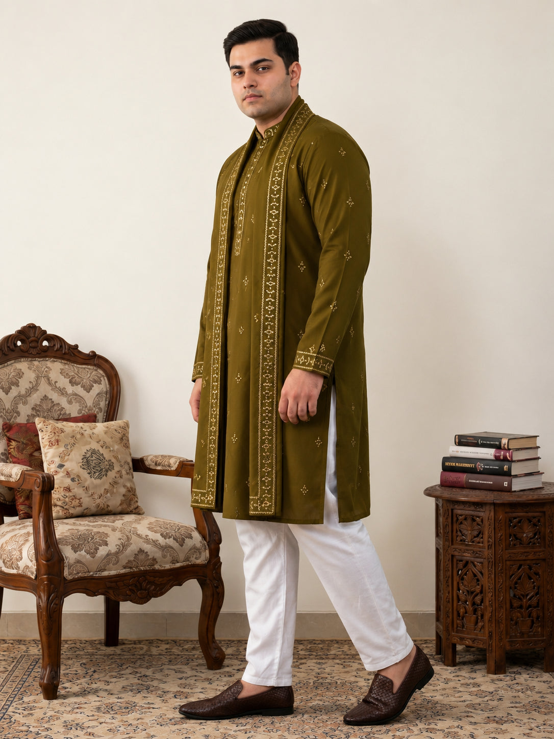 Embroidered & Sequin Kurta Pyjama With Dupatta