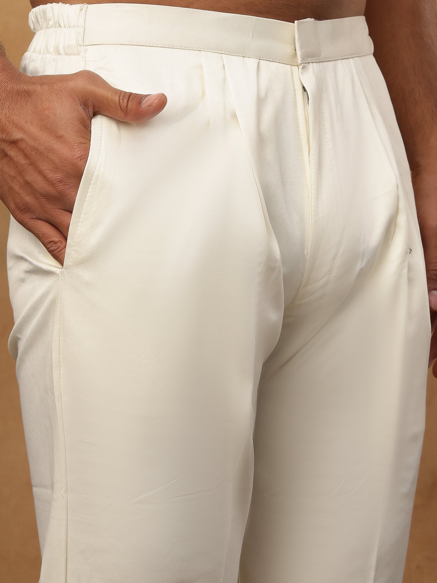 Men's Ivory Cream Geometric Sequin Embroidered Indo Western Set ( 50JIND 115 Cream )