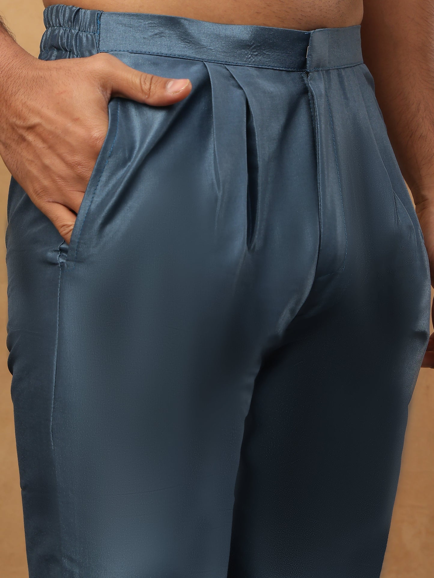 Men's Royal Blue Geometric Embroidered Indo-Western Set ( 50JIND 123 Blue )