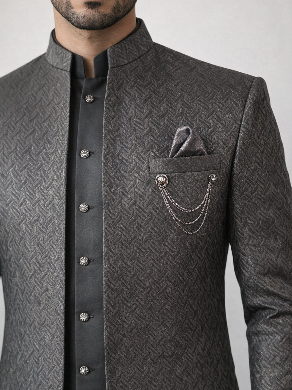 Cotton Blend Textured Indo-Western Set ( 50JIND 150Grey S )