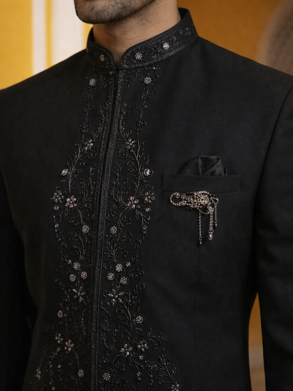 Japanese Embroidered Indo-Western Set ( 50JIND 160Black S )
