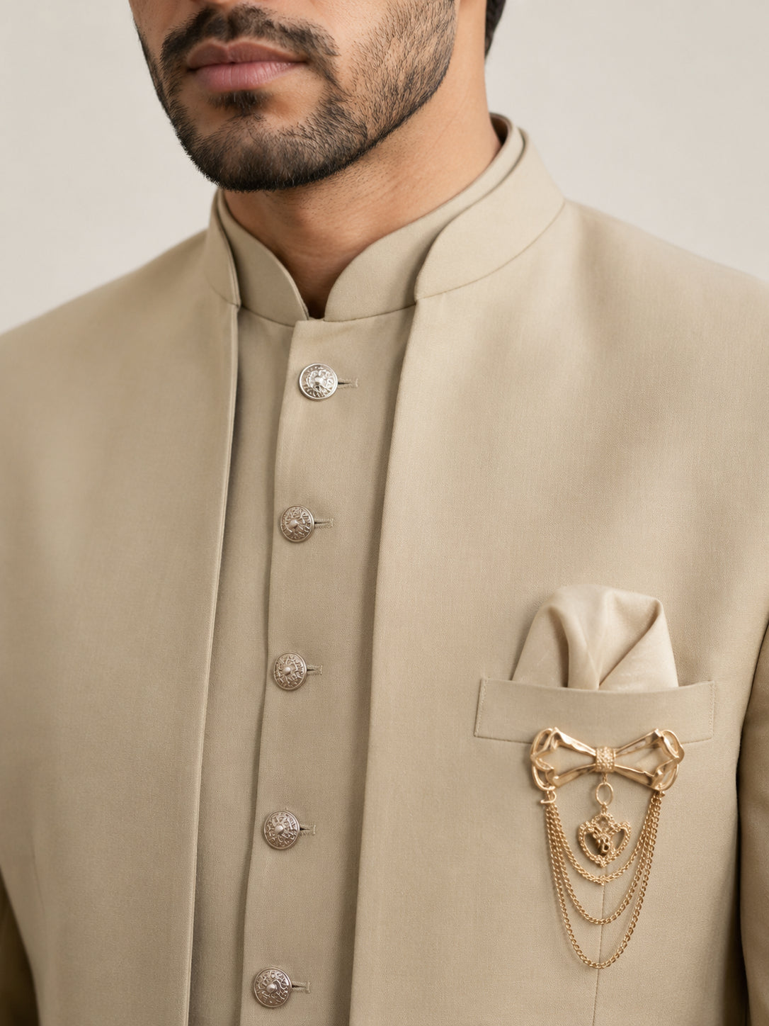 Cotton Blend Solid Indo-Western Set ( 50JIND 161Beige )