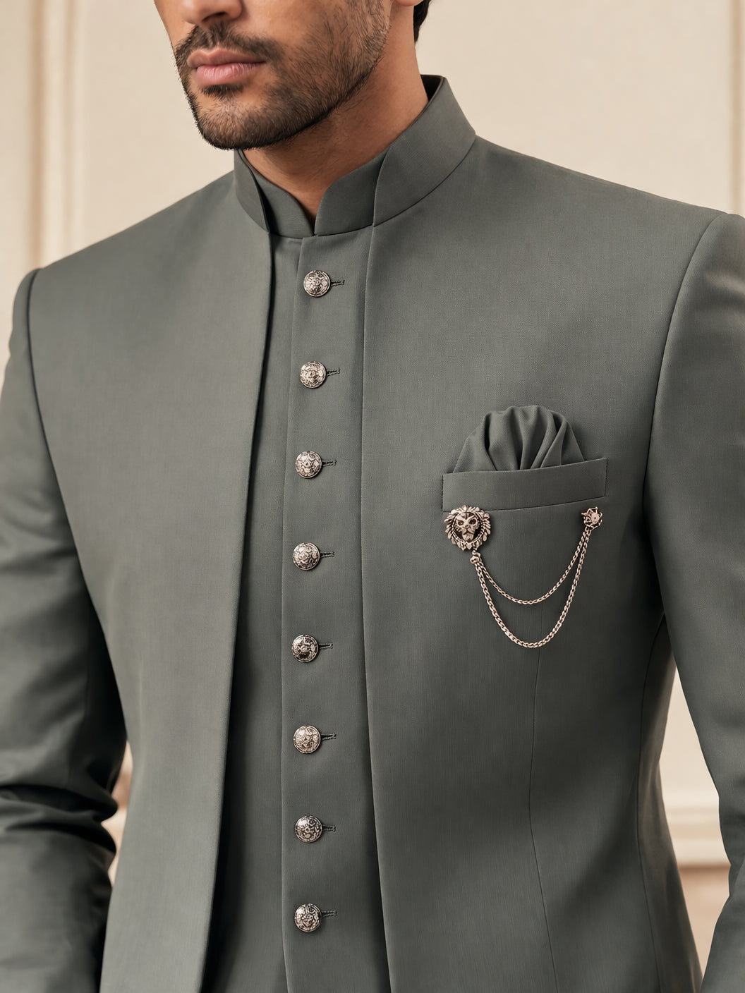 Cotton Blend Solid Indo-Western Set ( 50JIND 161Grey S )