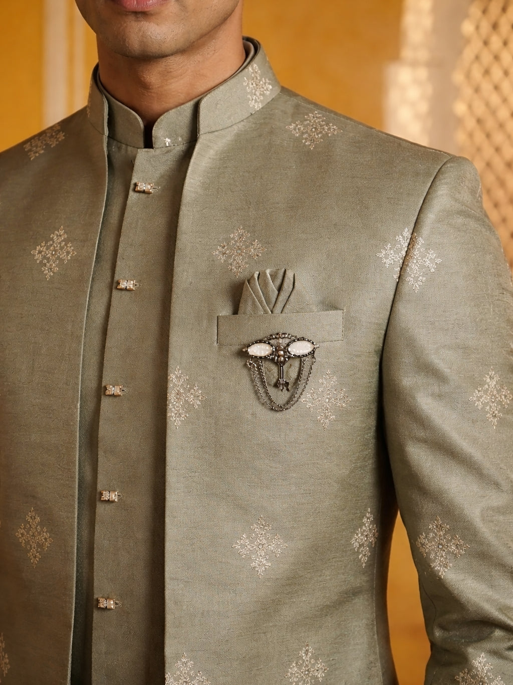 Woven Design Cotton Blend Indo-Western Set ( 50JIND 169Grey S )