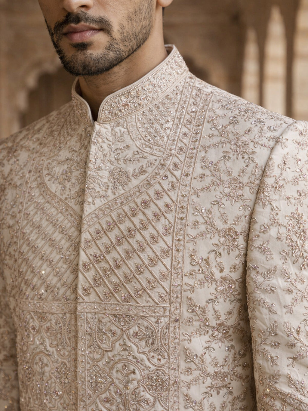 Traditional Embroidered Sherwani Set ( 50JSH 102Golden L )