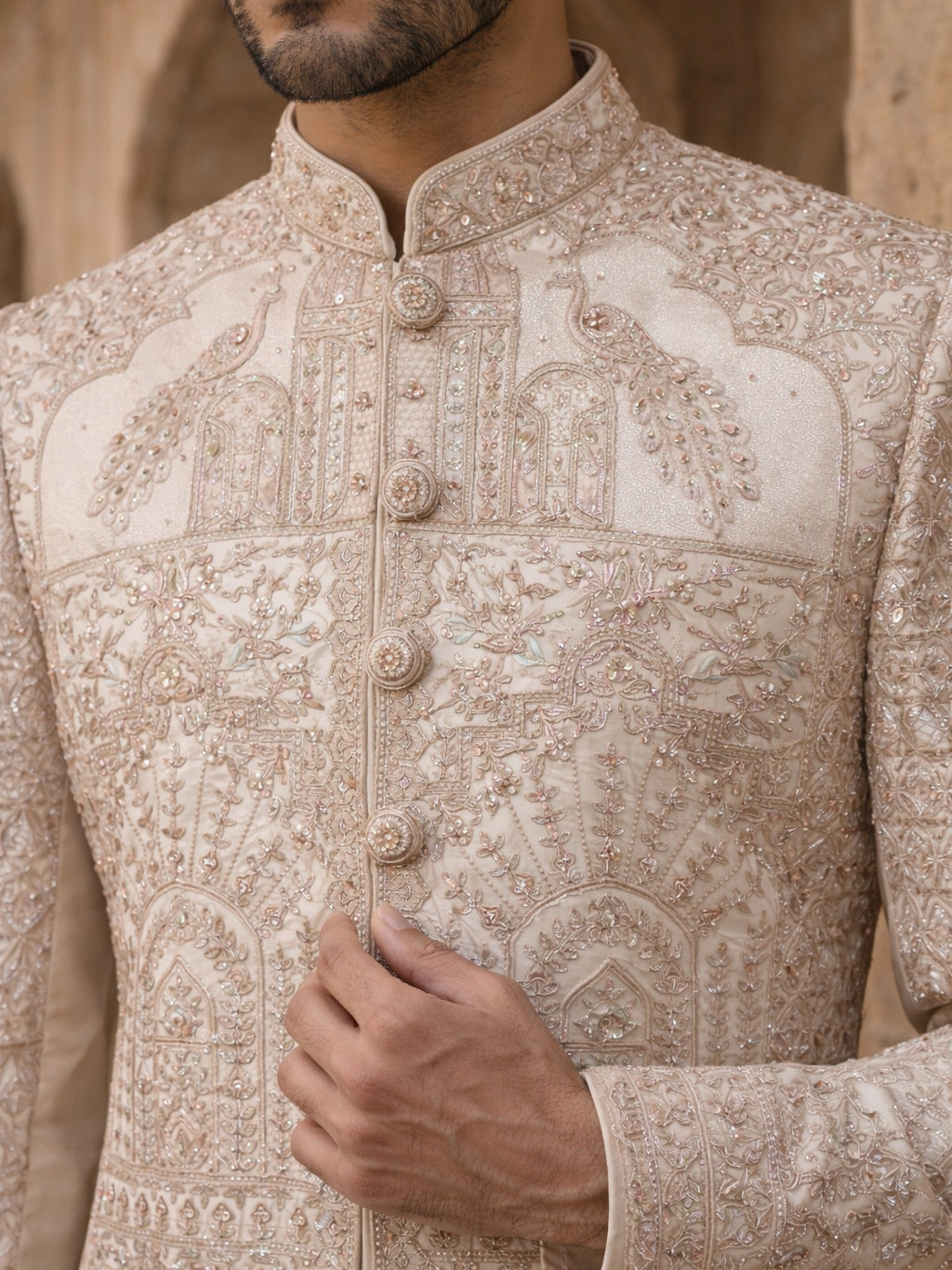 Designer Sherwani Set for Men ( 50JSH 107Golden L )