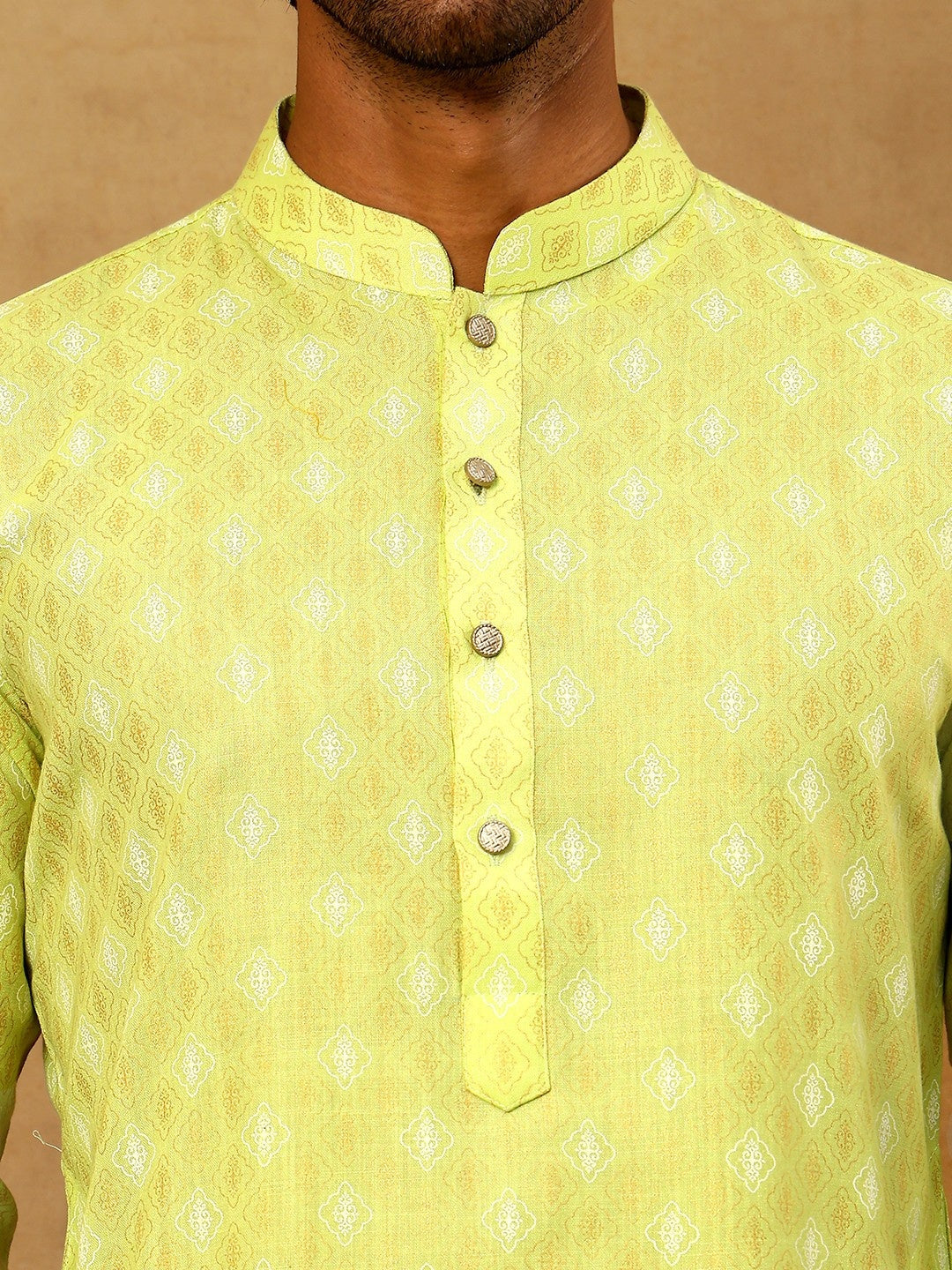 Classic Ethnic Print Cotton Blend Kurta ( 65KO 5459Green )