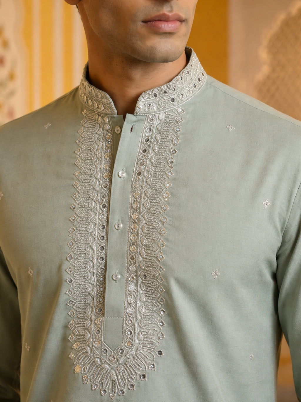 Men Japanese Fabric Embroidered Kurta ( 65KO 5475Green S )