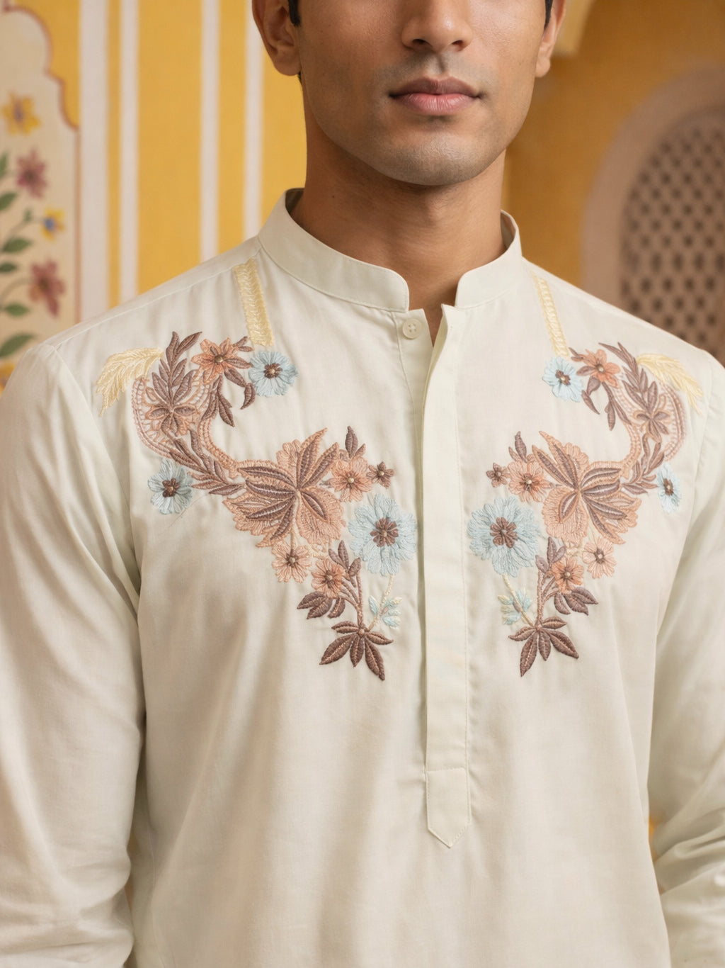 Japanese Imported Fabric Embroidered Kurta ( 65KO 5499White )