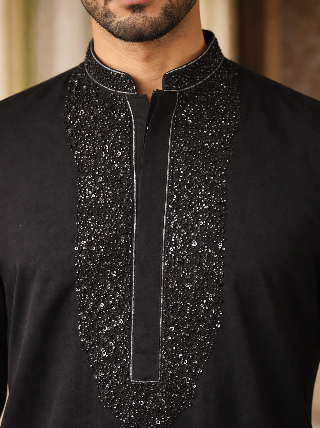Japanese Cotton Blend Embroidered Kurta ( 65KO 5502Black S )