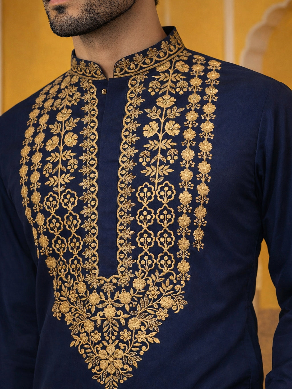 Men’s Japanese Embroidered Kurta ( 65KO 5512Navy )