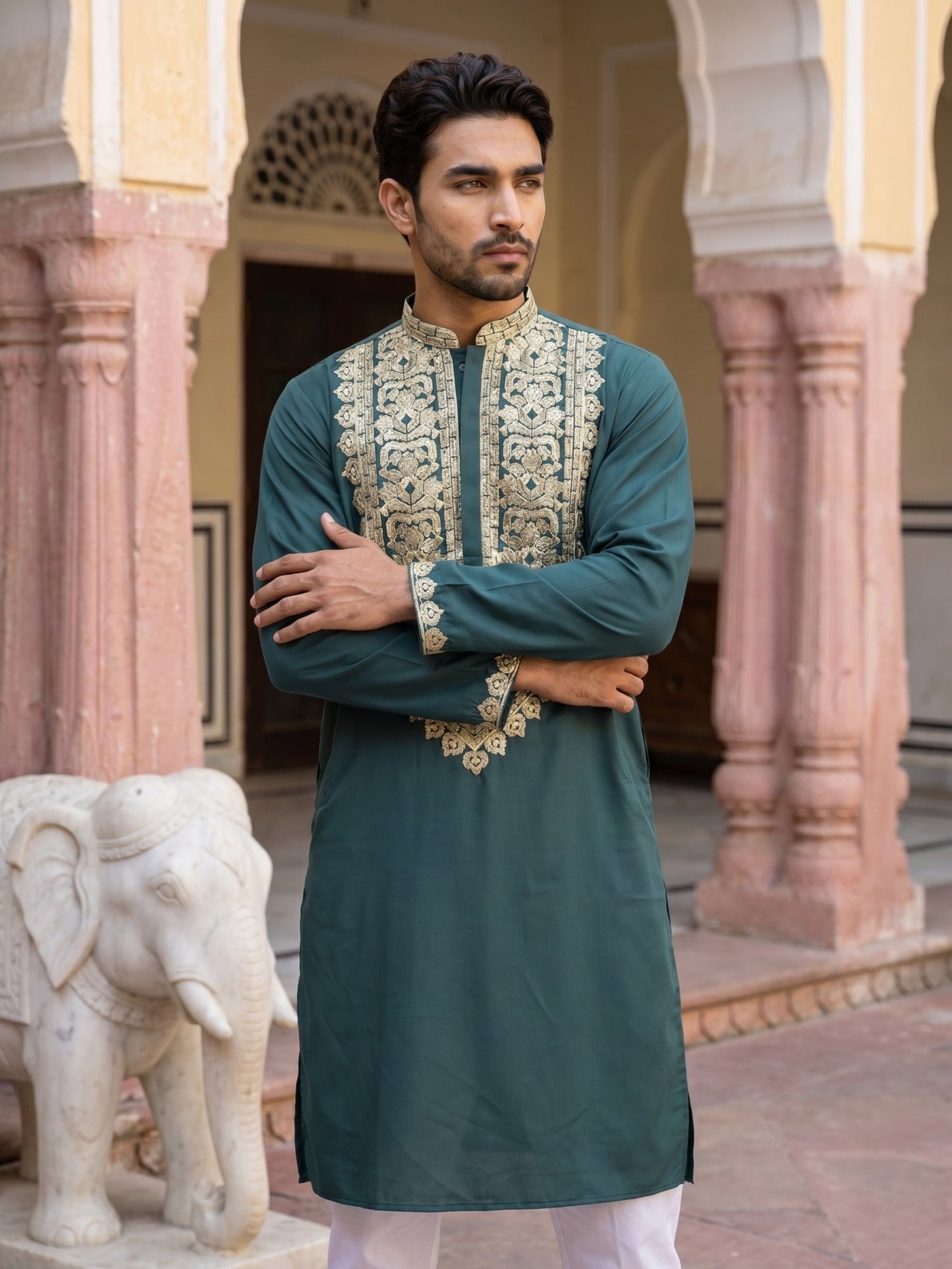 Ethnic Wear Cotton Blend Embroidered Kurta