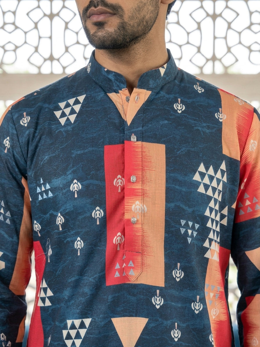 Geometric Printed Kurta ( 65KO 5524Navy )