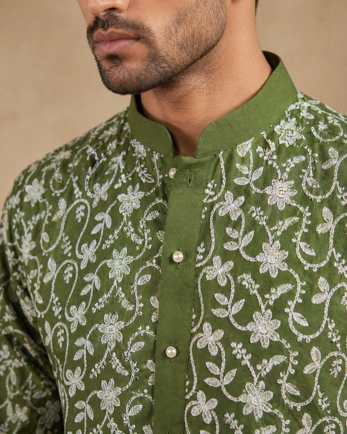 Floral Embroidered Viscose Rayon Kurta ( 65KO 5533Olive )