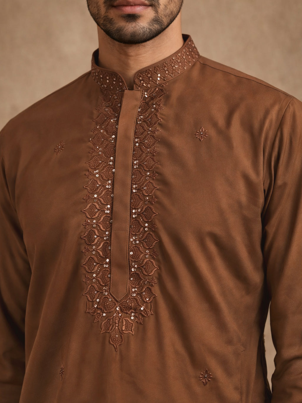 Men’s Imported Japanese Embroidered Kurta ( 65KO 5541Brown )