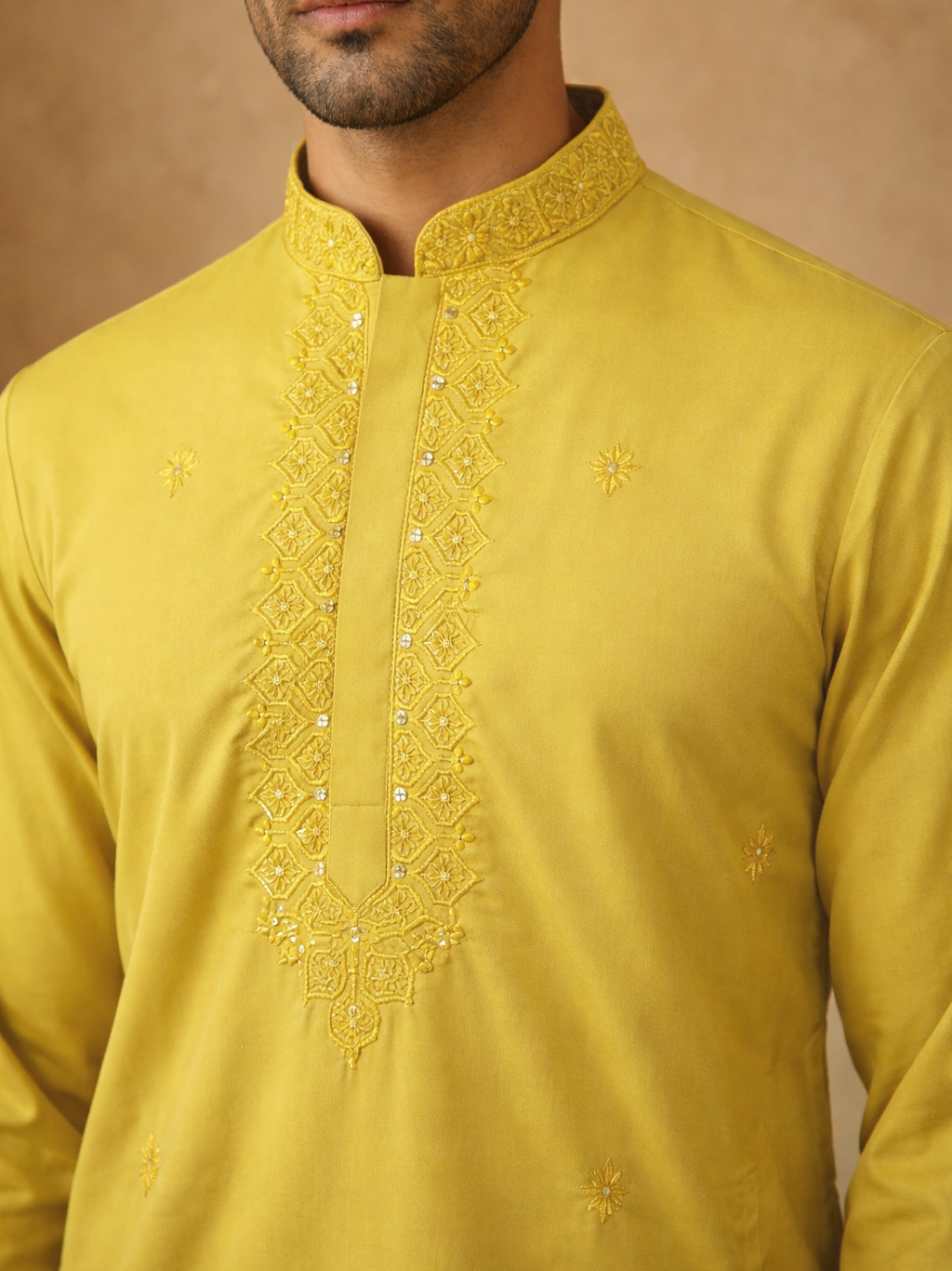 Men’s Imported Japanese Embroidered Kurta ( 65KO 5541Yellow )