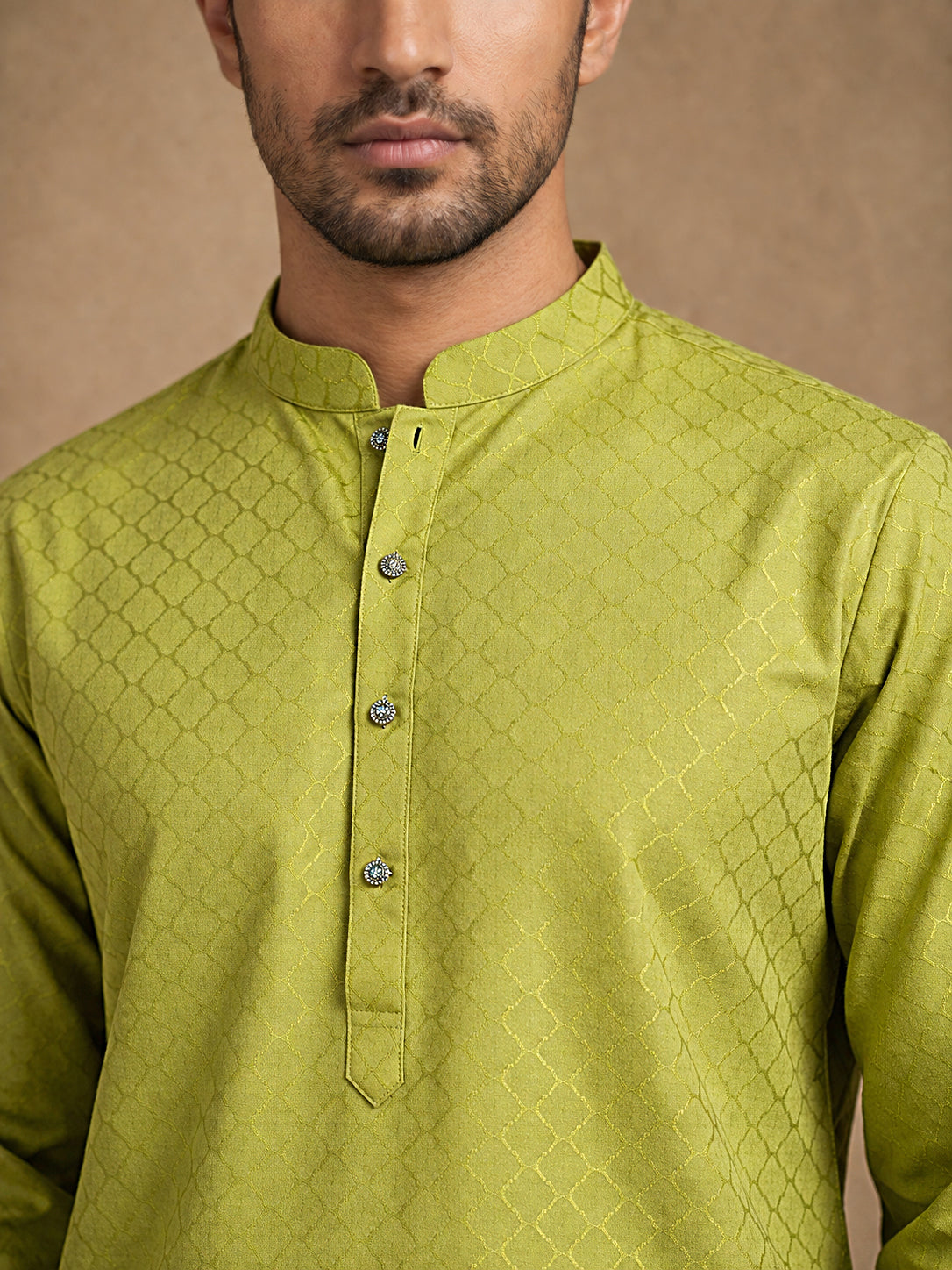 Men’s Cotton Blend Woven Design Kurta ( 65KO 5542Green )