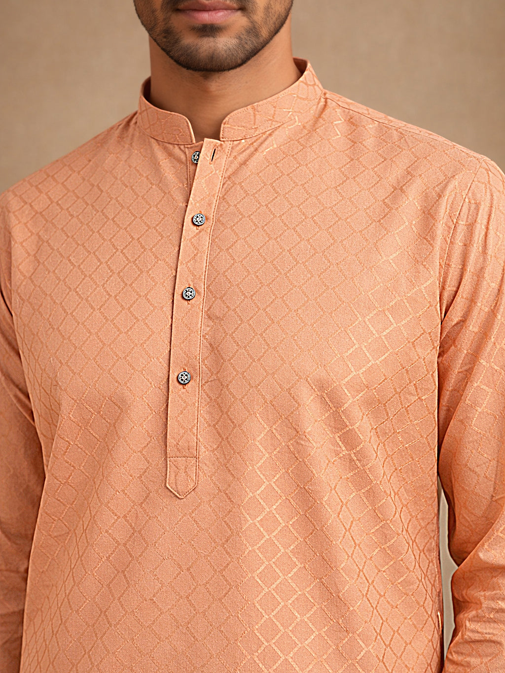Men’s Cotton Blend Woven Design Kurta ( 65KO 5542Peach )