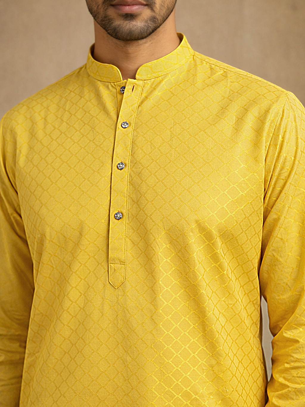 Men’s Cotton Blend Woven Design Kurta ( 65KO 5542Yellow )