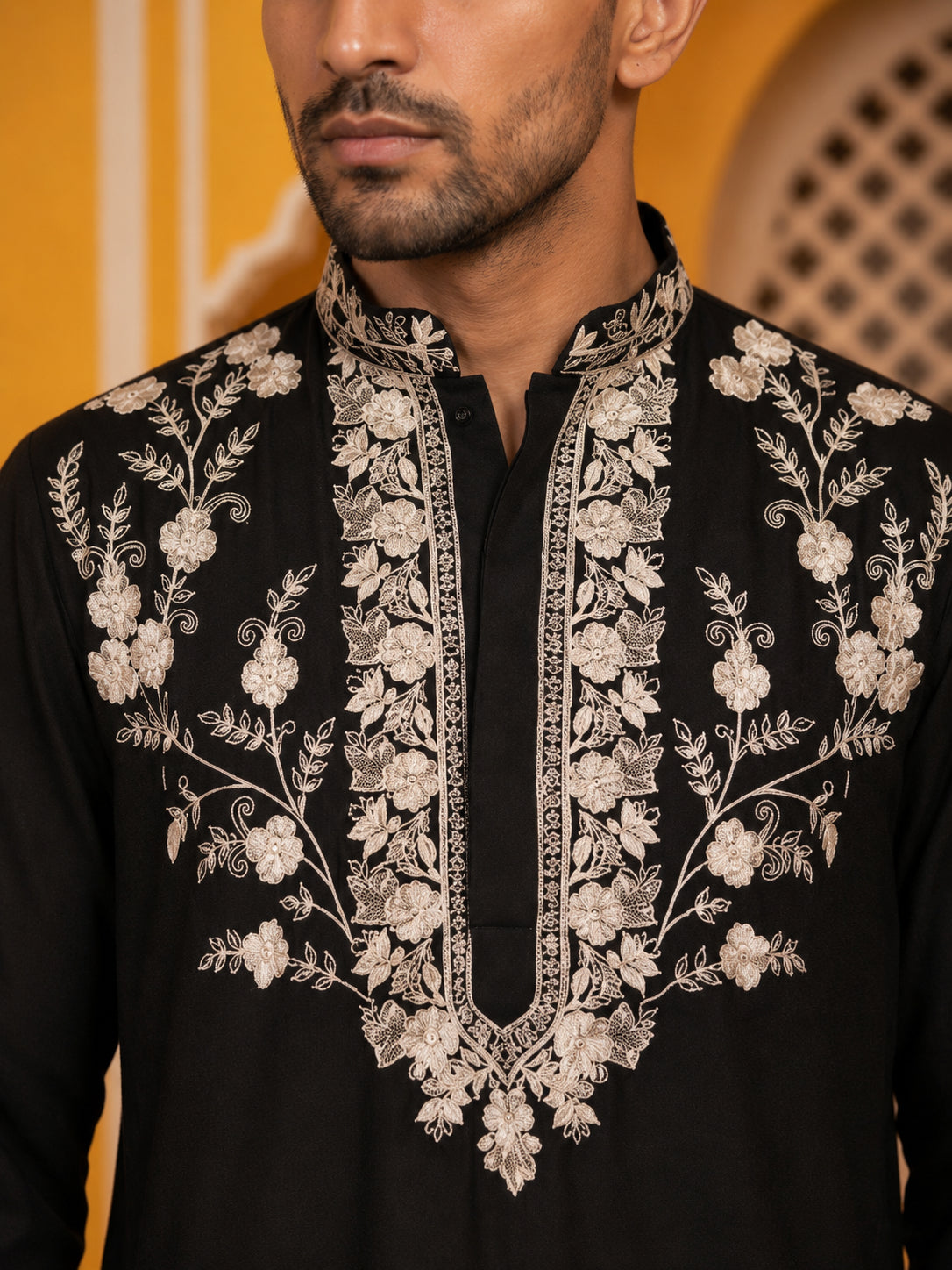 Premium Imported Japanese Embroidered Kurta ( 65KO 5544Black )