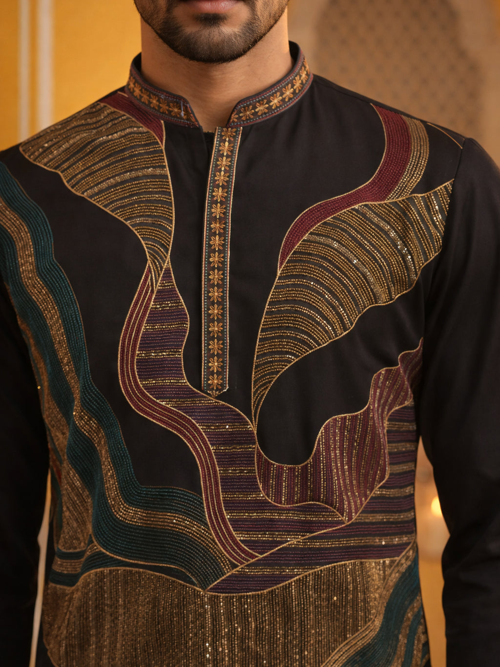 Black Japanese Embroidered Designer Kurta ( 65KO 5546Black )
