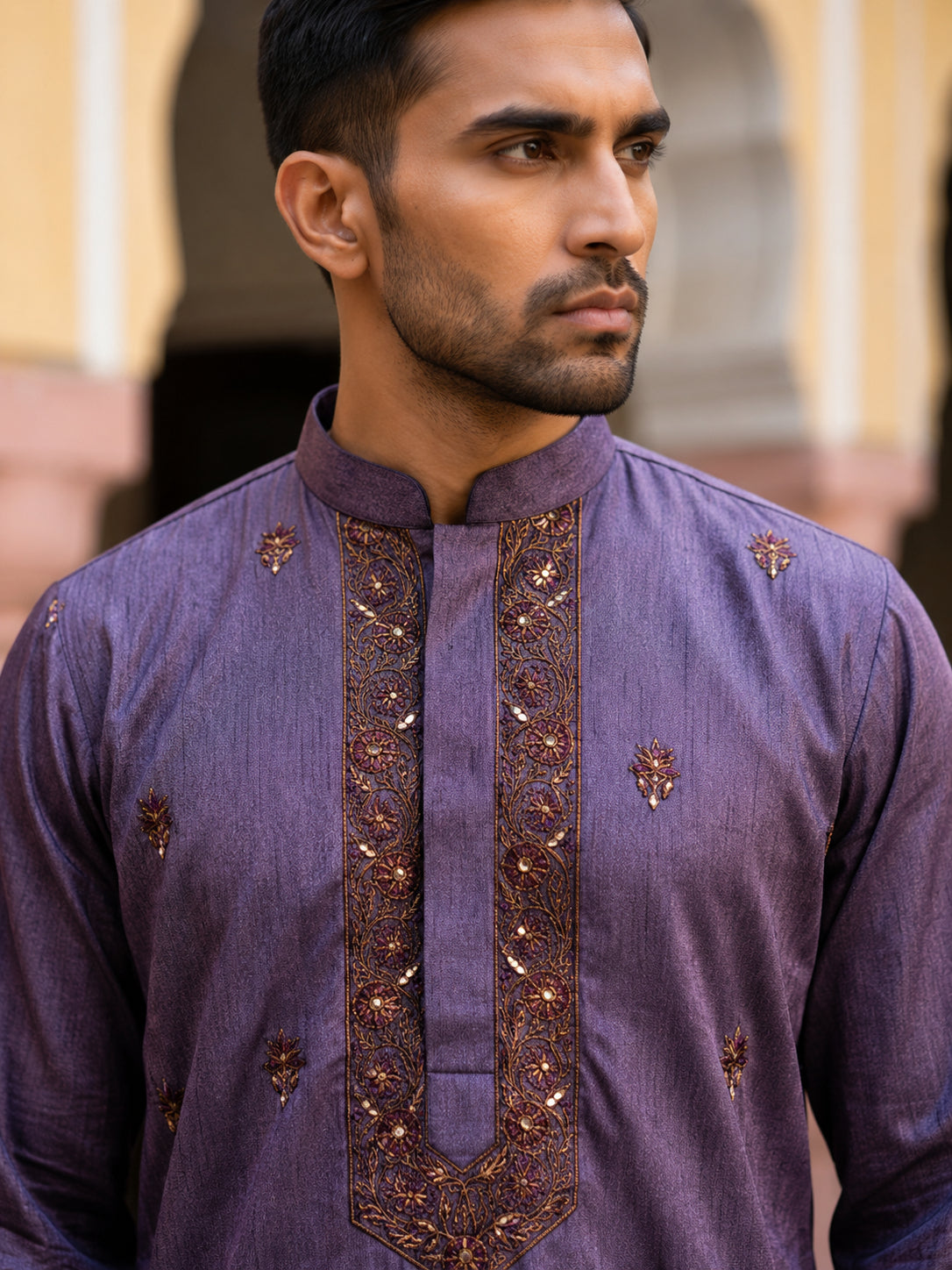 Men's Cotton Blend Embroidered Kurta
