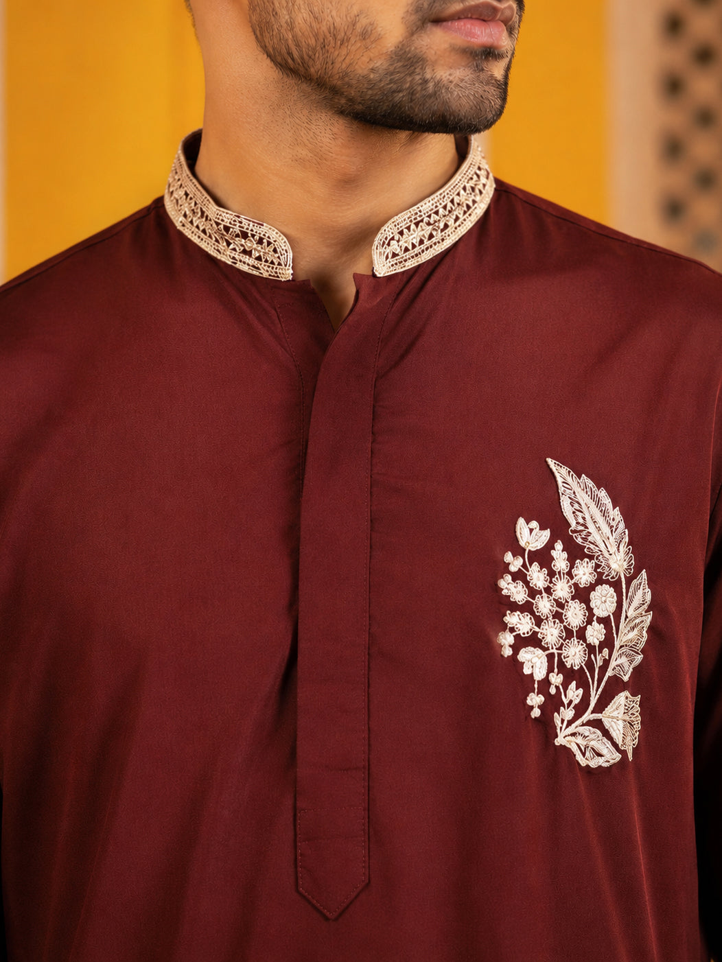Men's Japanese Fabric Botanical Embroidered Kurta