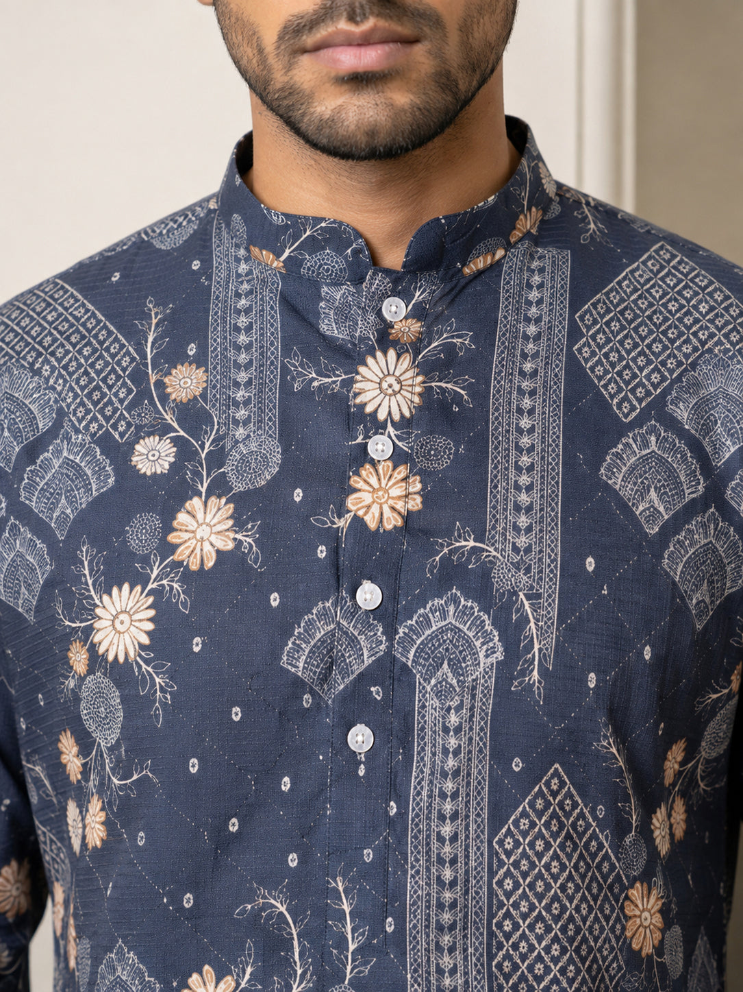 Traditional Cotton Blend Printed Kurta ( 65KO 5606Blue )