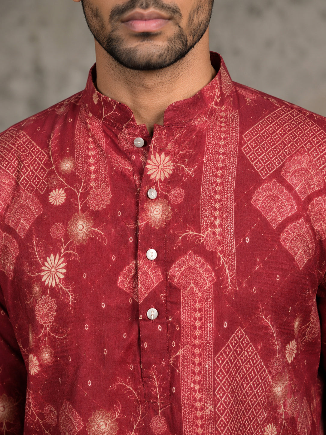 Traditional Cotton Blend Printed Kurta ( 65KO 5606Maroon )