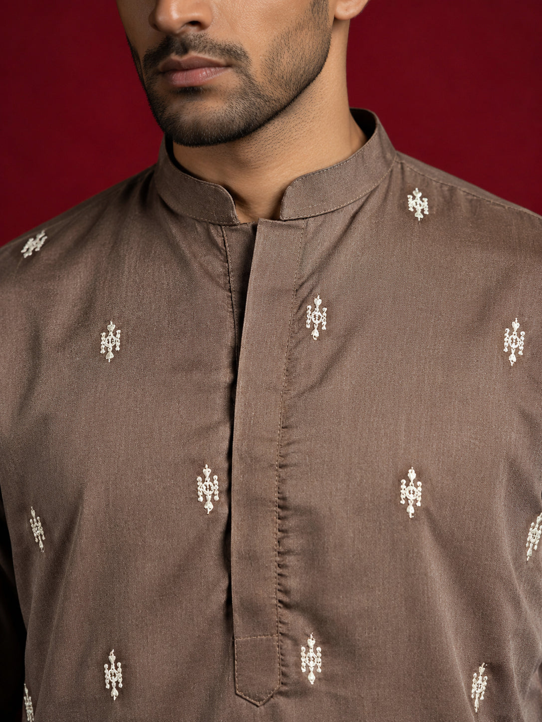 Cotton Blend Ethnic Embroidered Kurta ( 65KO 5611Brown )