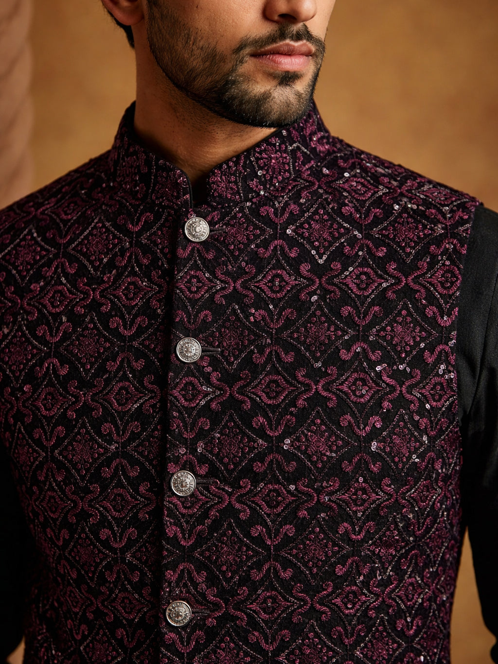 Men's Velvet Nehru Jacket With Solid Kurta Pyjama. ( 65KPWC 592B 4151Purple )