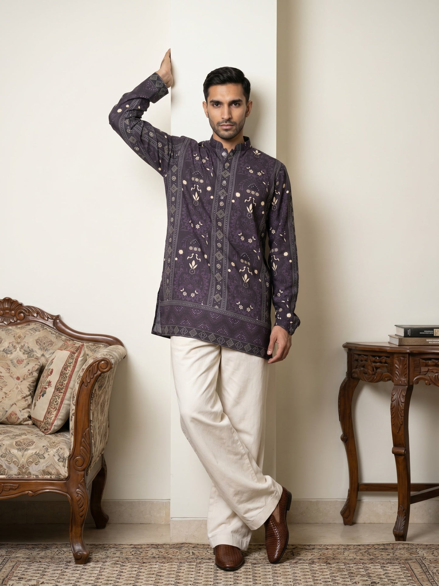 Cotton Blend Ethnic Printed Kurta with Korean Pants