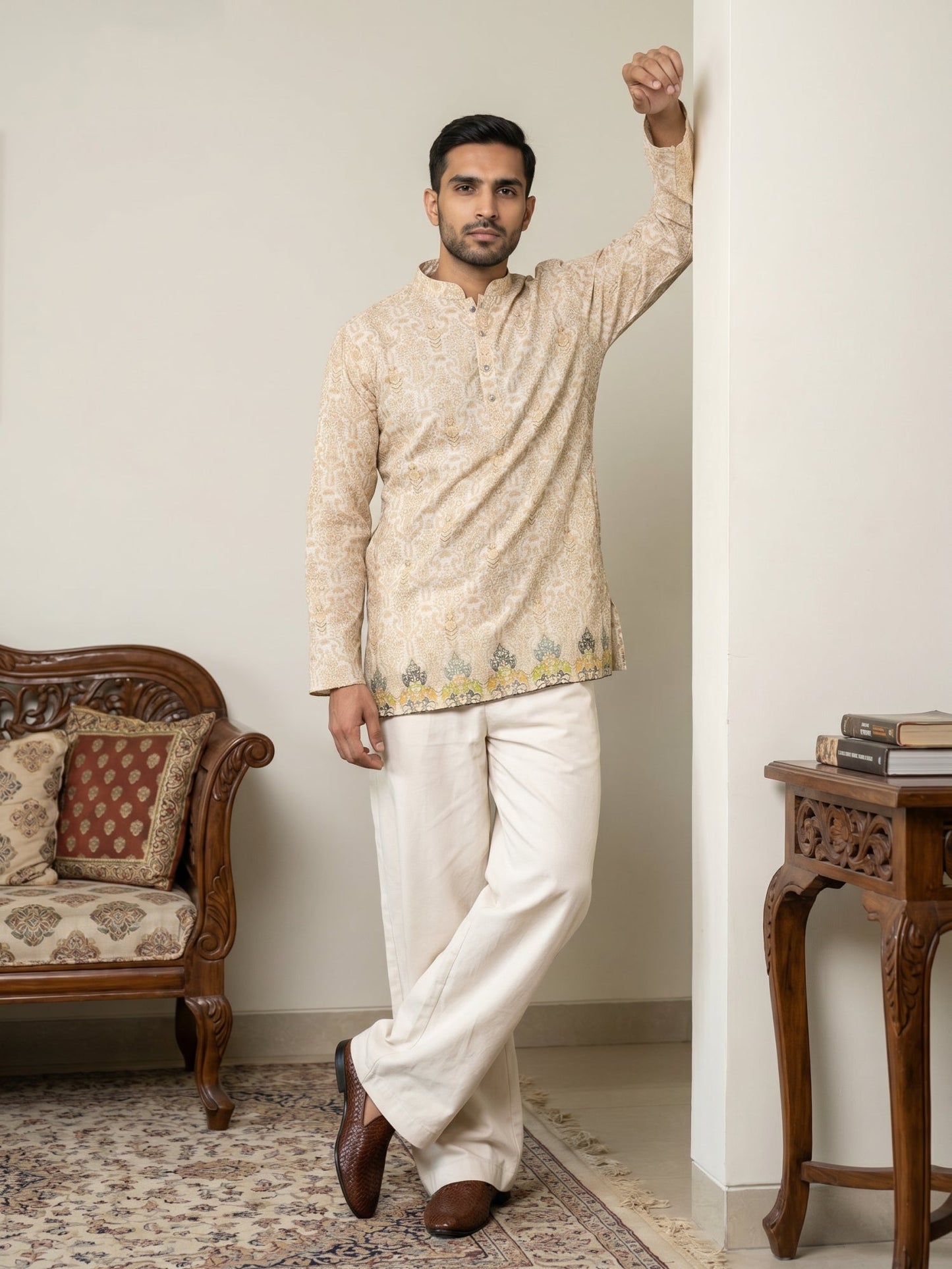 Men's Traditional Printed Kurta with Korean Pants Set
