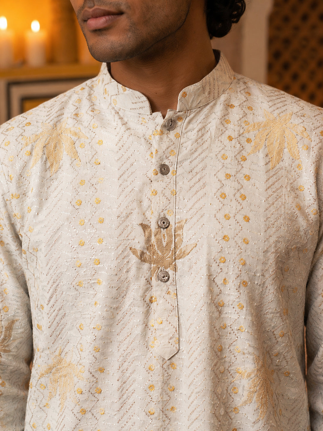 Cotton Blend Printed & Thread Work Kurta with Korean Pants ( 65KP PJ11B 5625White )