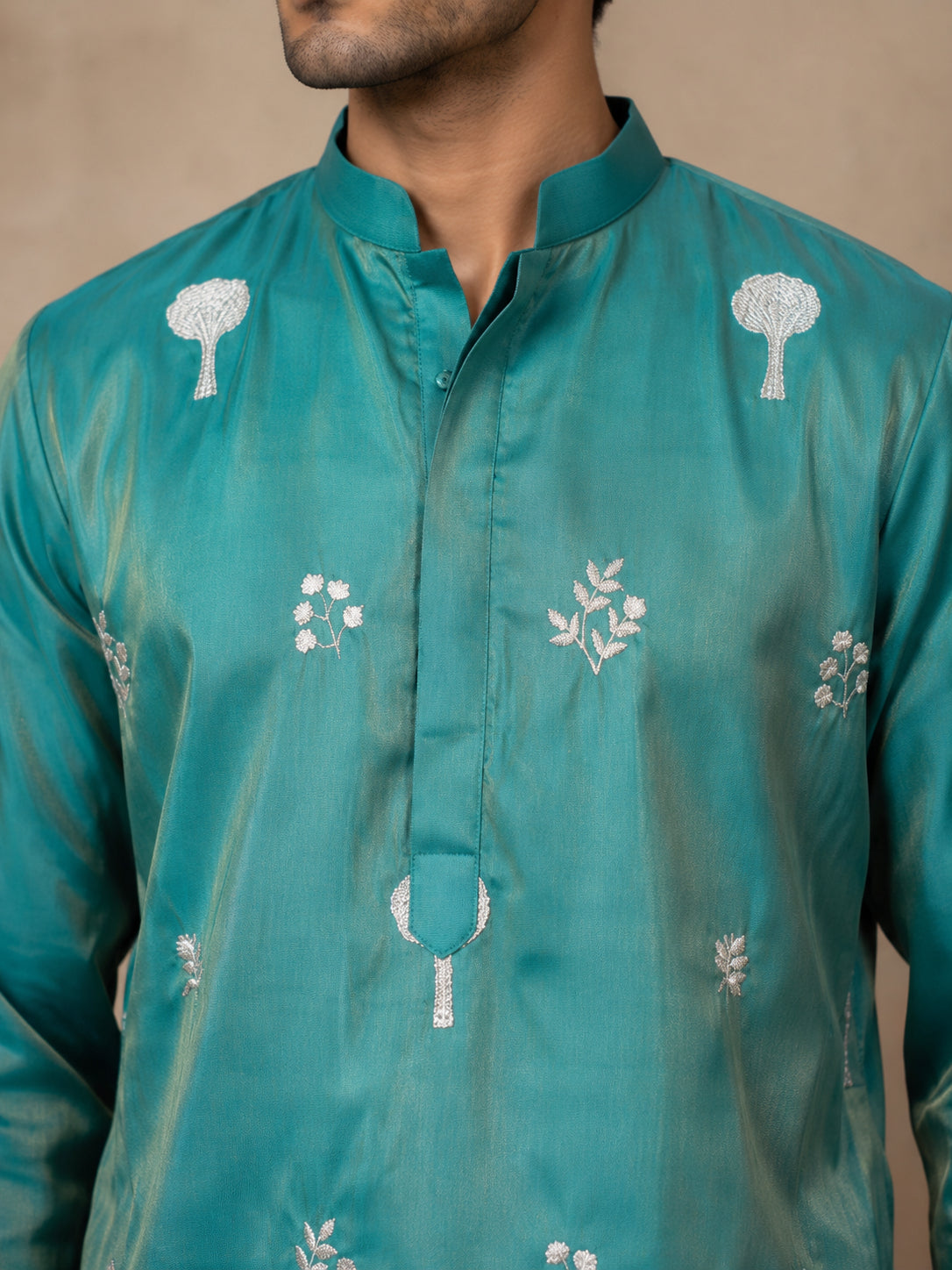 Embroidered Silk Blend Kurta for Men ( 65KO 5643 Green )