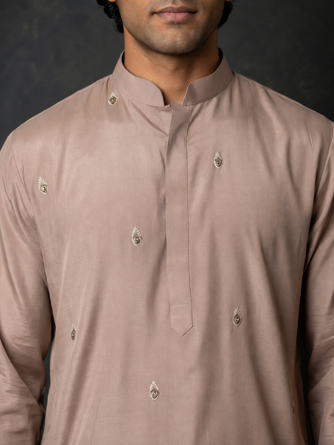 Silk Blend Embroidered Kurta with Korean Pants ( 65KP PJ11B B 5645 Brown )