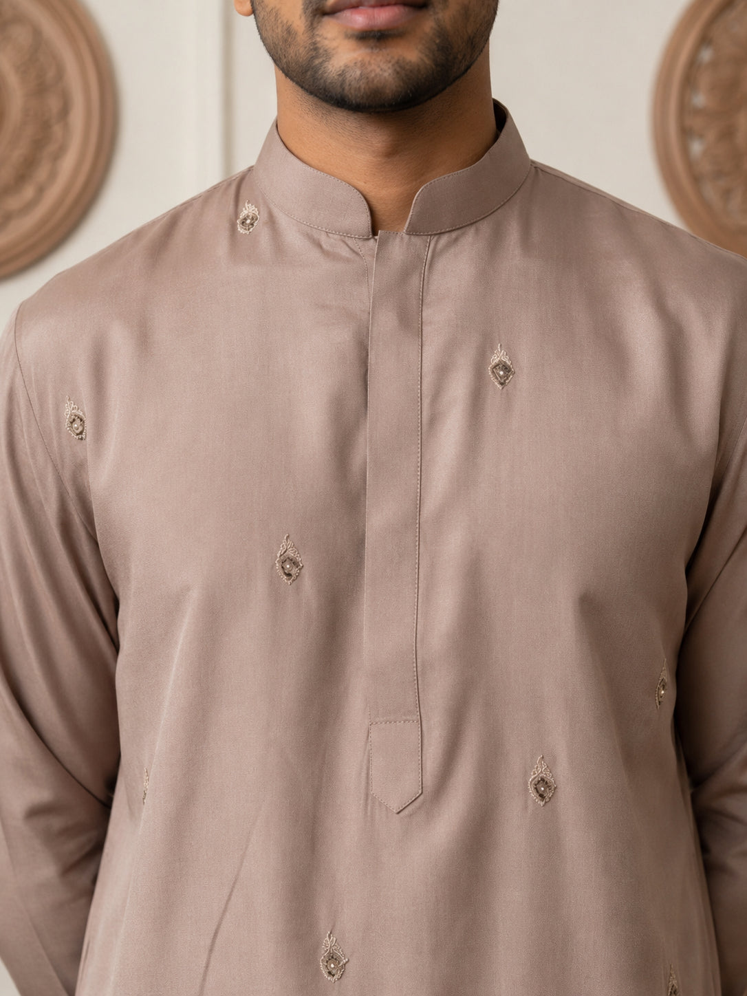 Silk Blend Embroidered Kurta with Korean Pants ( 65KP PJ11W B 5645 Brown )