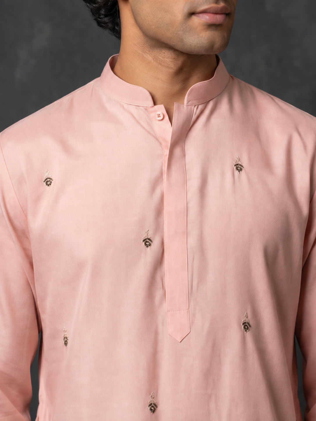 Silk Blend Embroidered Kurta for Men ( 65KO 5645 Peach )