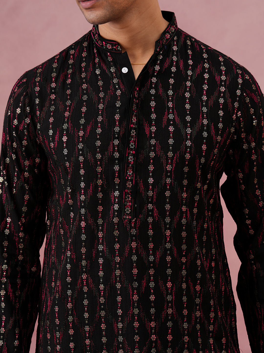 Silk Blend Embroidered Kurta Pyjama Set for Men (65KP PJ11B 5372 Black )