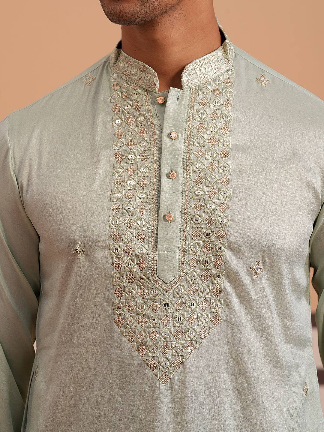 Men's Geometric Embroidered Kurta Set ( 65KP PJ11W 5358 PJ11W 5358Pista )