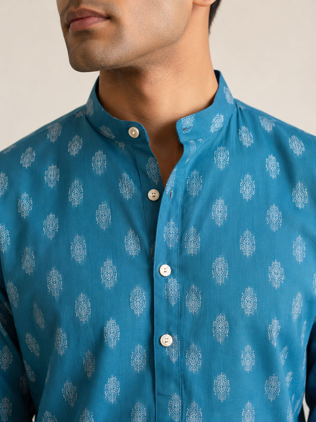 Cotton Blend Traditional Printed Short Kurta