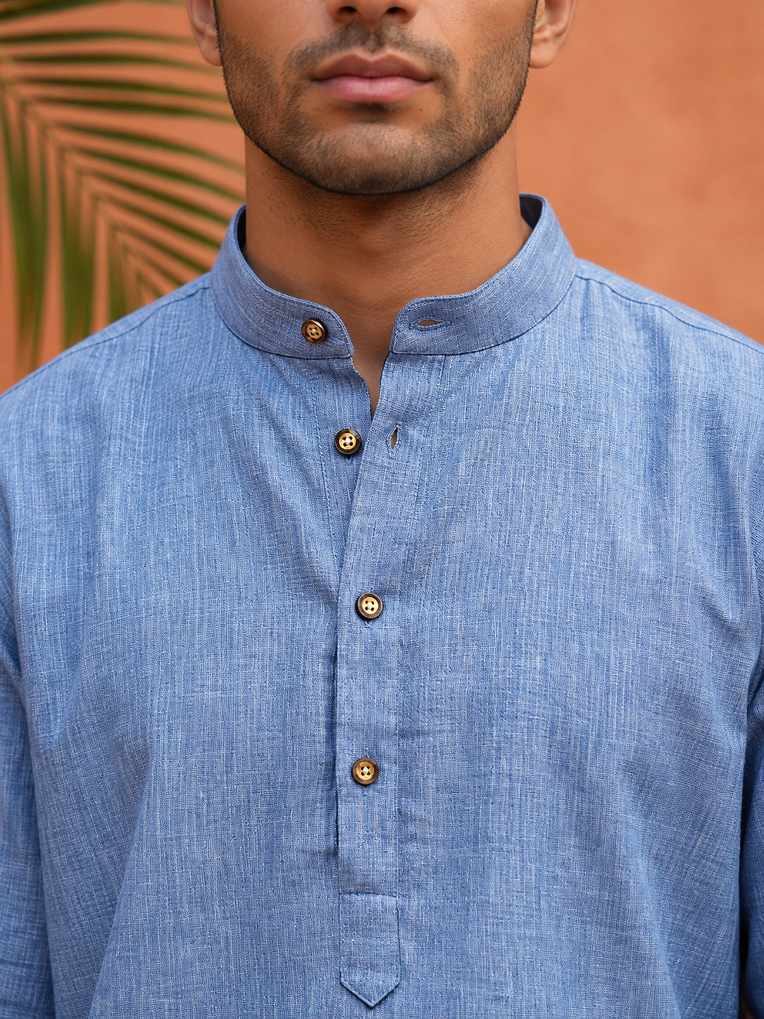 Linen Blend Solid Short Kurta ( 65SK 5613Blue )