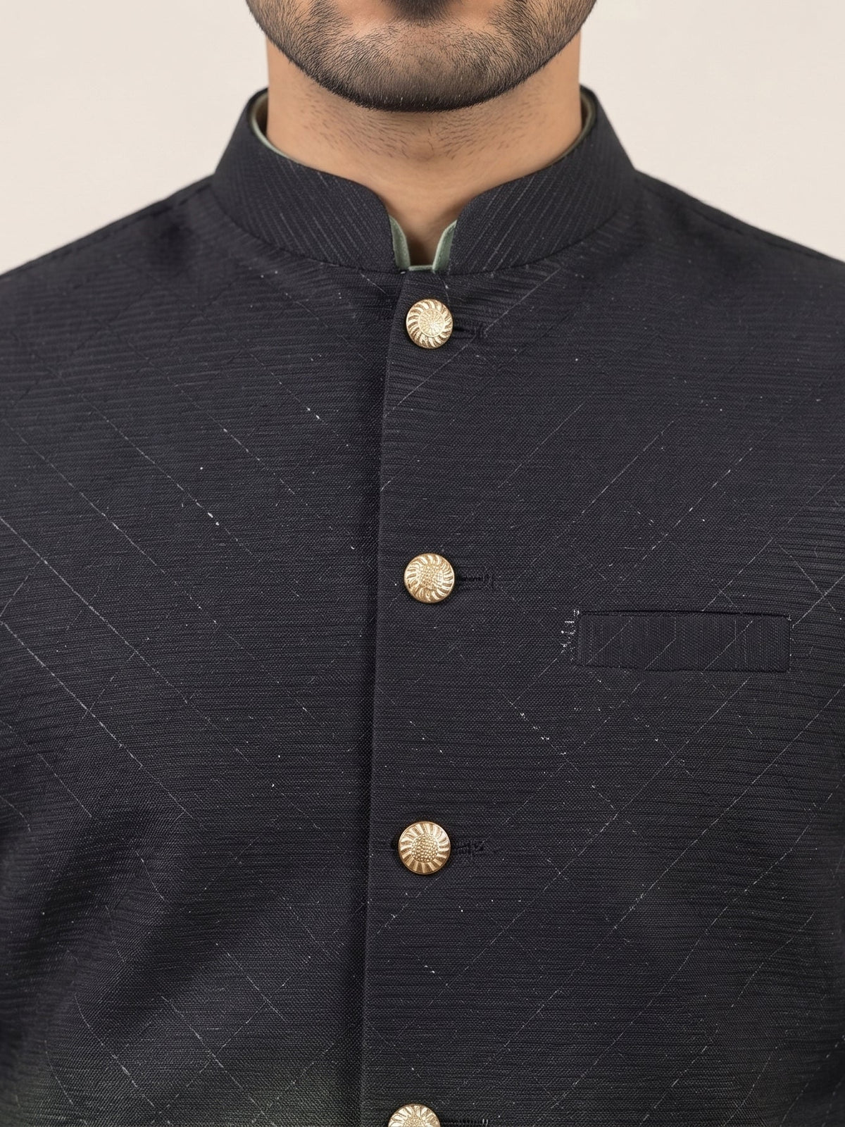 Ombre Textured Cotton Blend Nehru Jacket ( 65WC 4169Black )