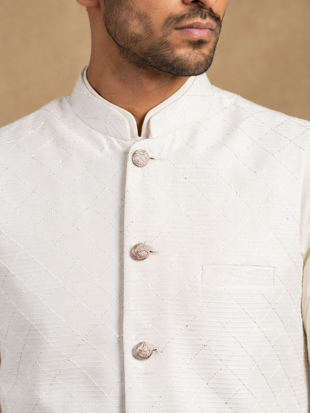 Men's Botanical Printed Silk Blend Nehru Jacket ( 65WC 4176White )