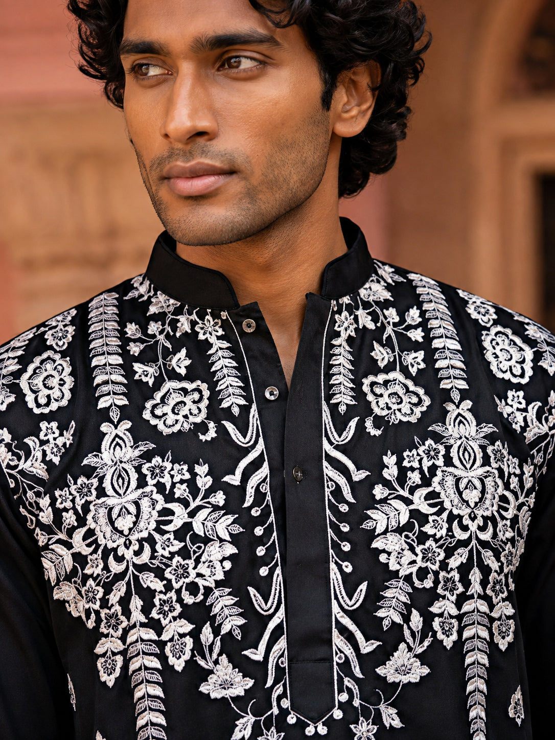 Embroidered Cotton Blend Kurta for Men ( Z JKO C 5636 Black )