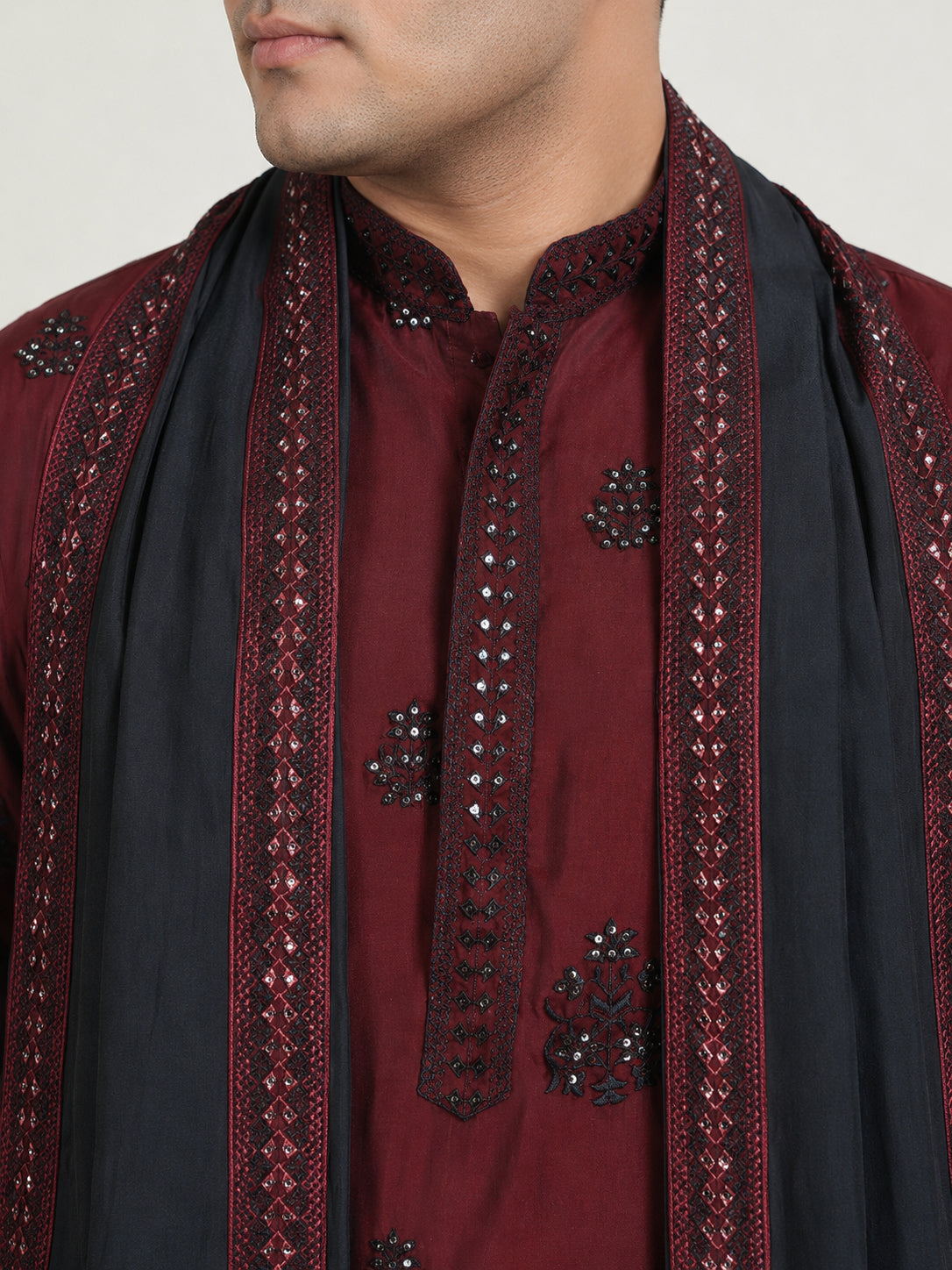 Embroidered & Sequin Kurta With Dupatta