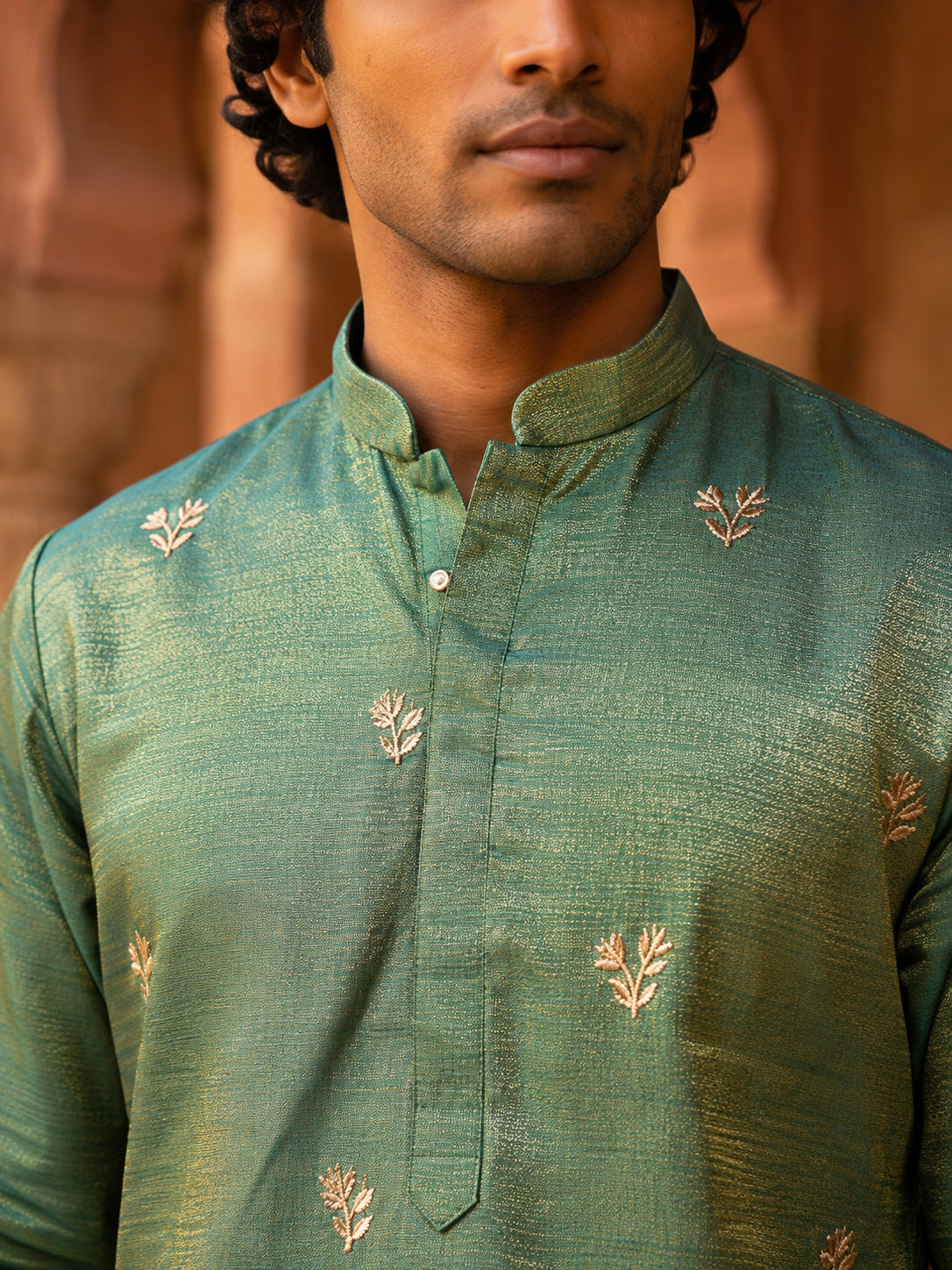 Silk Blend Embroidered Kurta for Men ( 65KO 5632 Green )