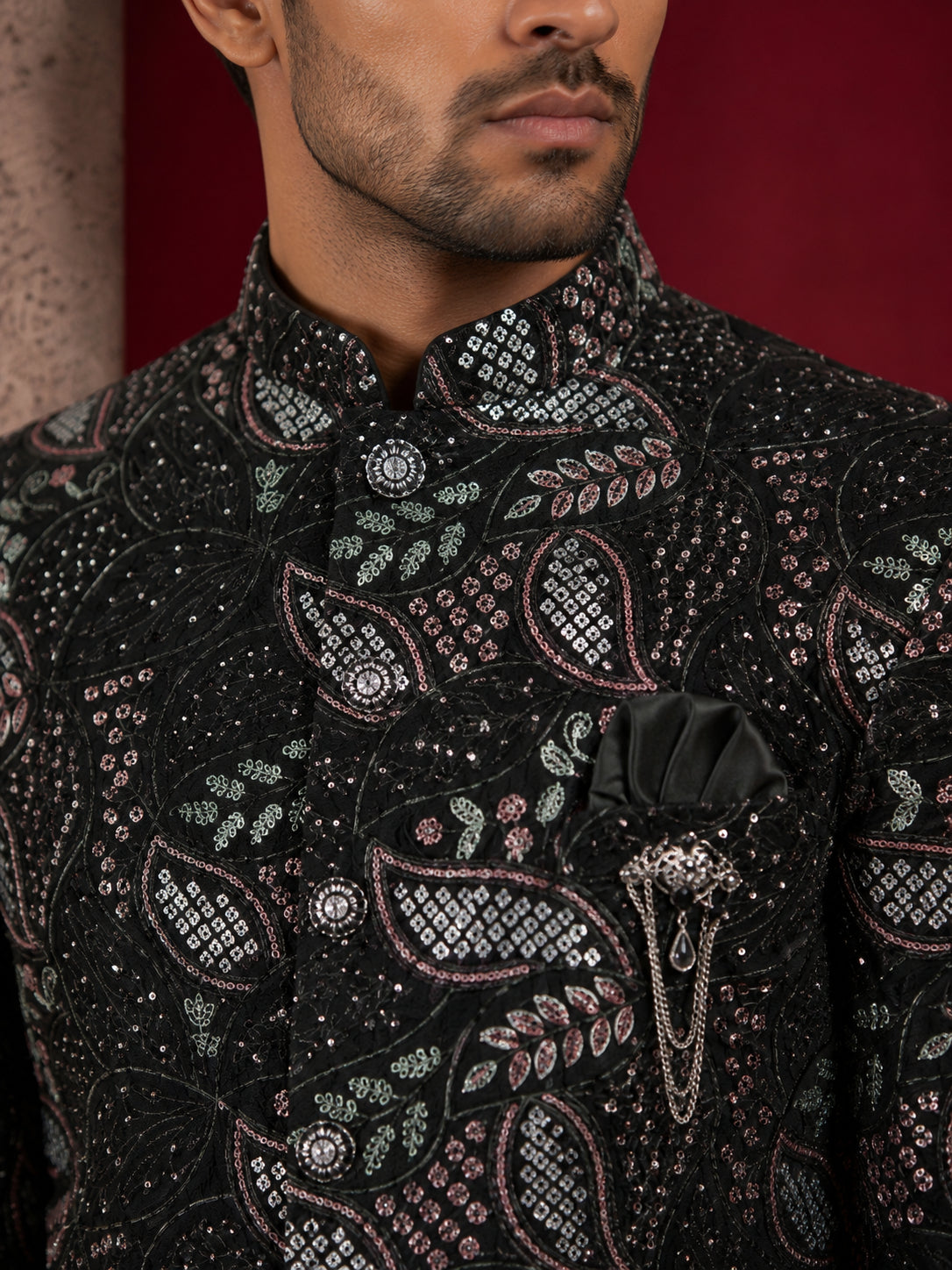 Premium Velvet Embroidered Indo-Western Set ( 50JIND 194Black )