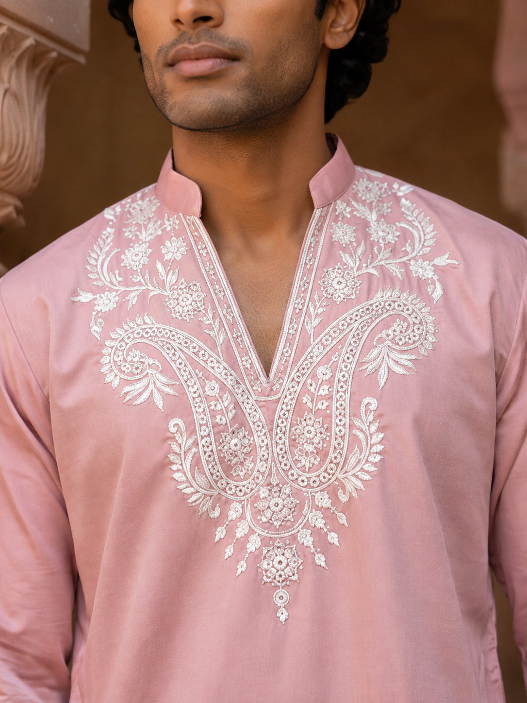 Embroidered Cotton Blend Kurta with Korean Pants ( 65KP PJ11W C 5635 Pink )